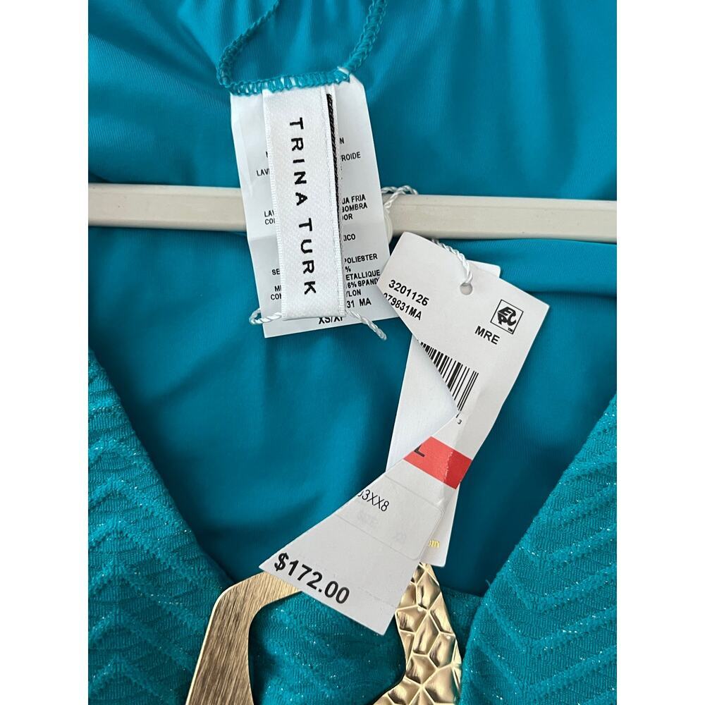 Trina Turk Empire Long Sleeve Paddle Suit Swimsuit NWT XS Turquoise Shimmer - Picture 5 of 6